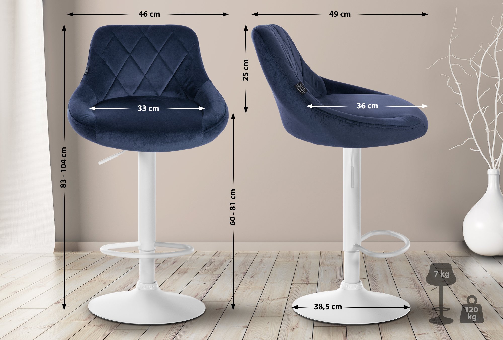 Set van 2 Barkrukken Lazio Fluweel