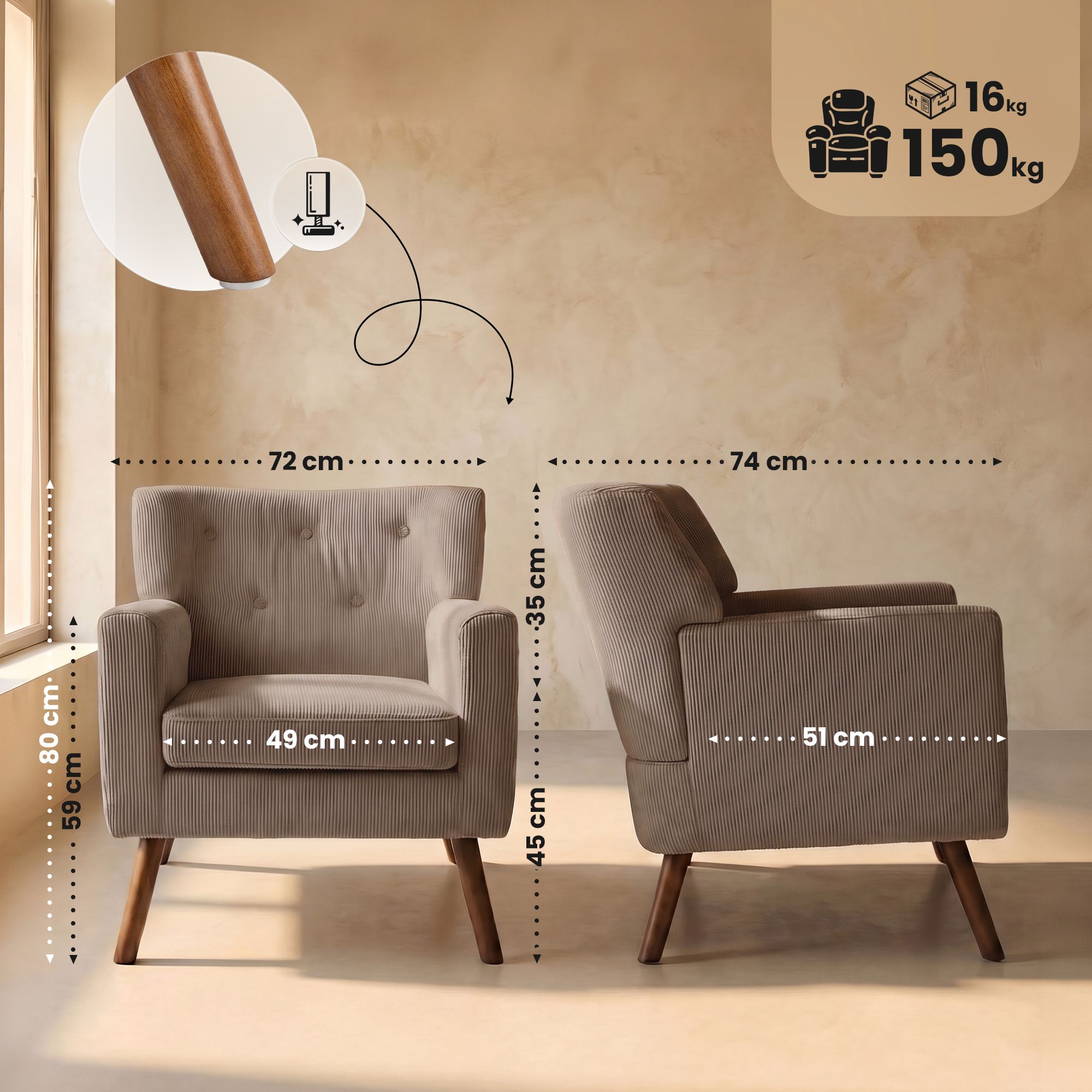 Fauteuil Kioni corduroy