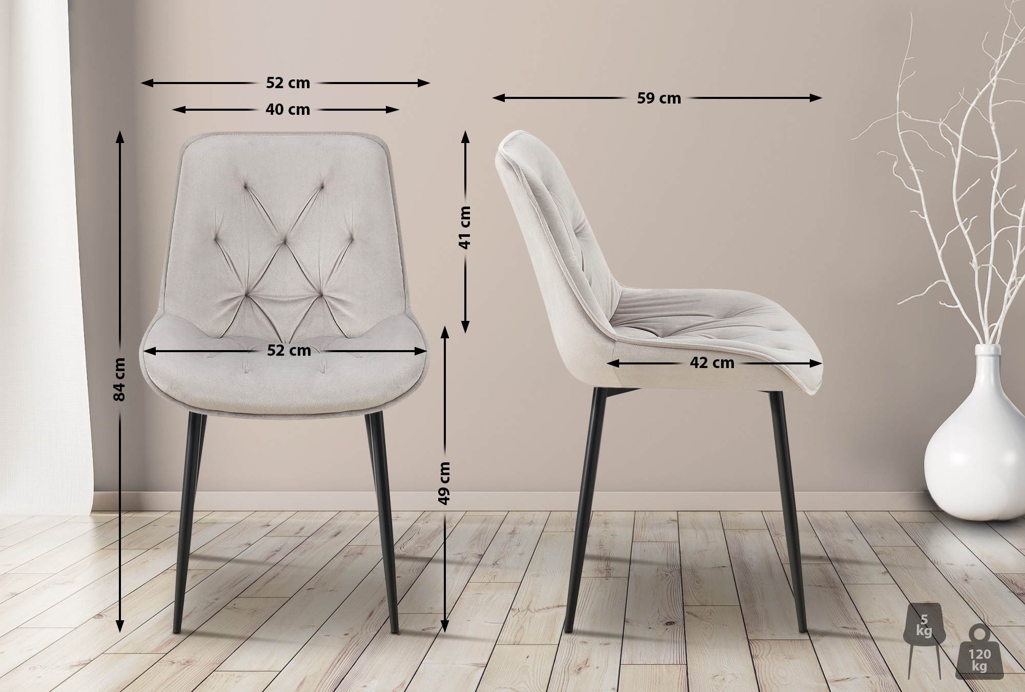 Set van 2 eetkamerstoelen Wallace fluweel