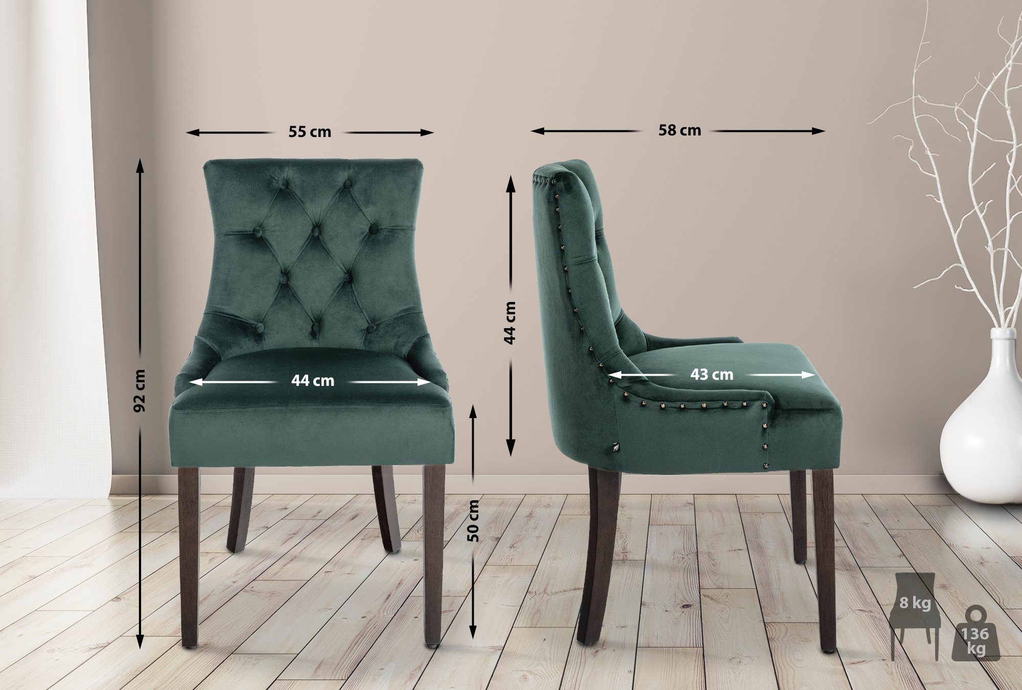 Set van 4 eetkamerstoelen Aberdeen Fluweel
