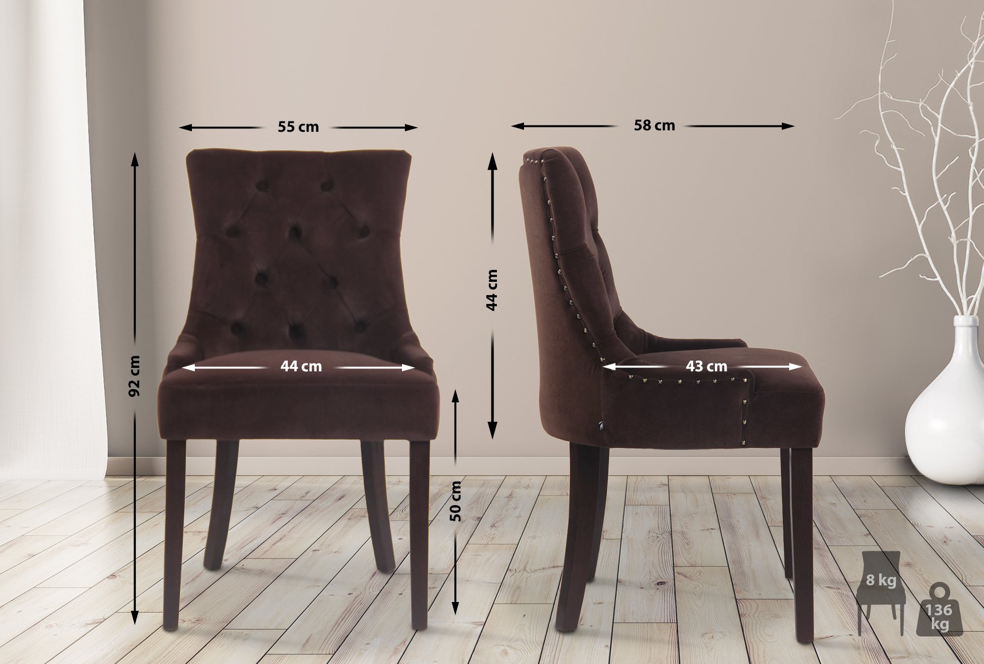 Set van 4 eetkamerstoelen Aberdeen Fluweel