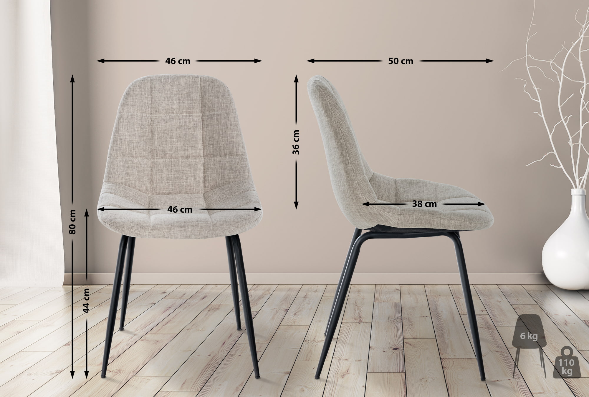Set van 2 Eetkamerstoelen Tom