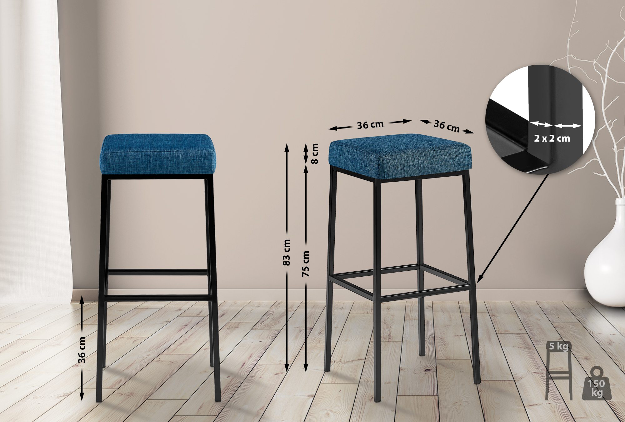 2-delige set barkrukken Montreal bekleding