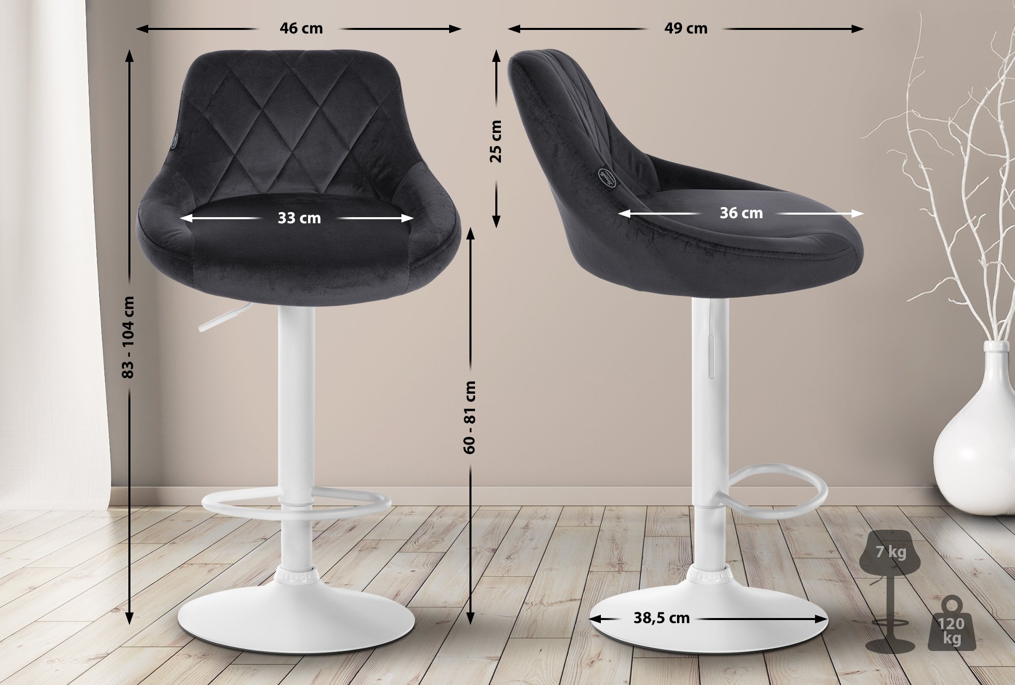Set van 2 Barkrukken Lazio Fluweel