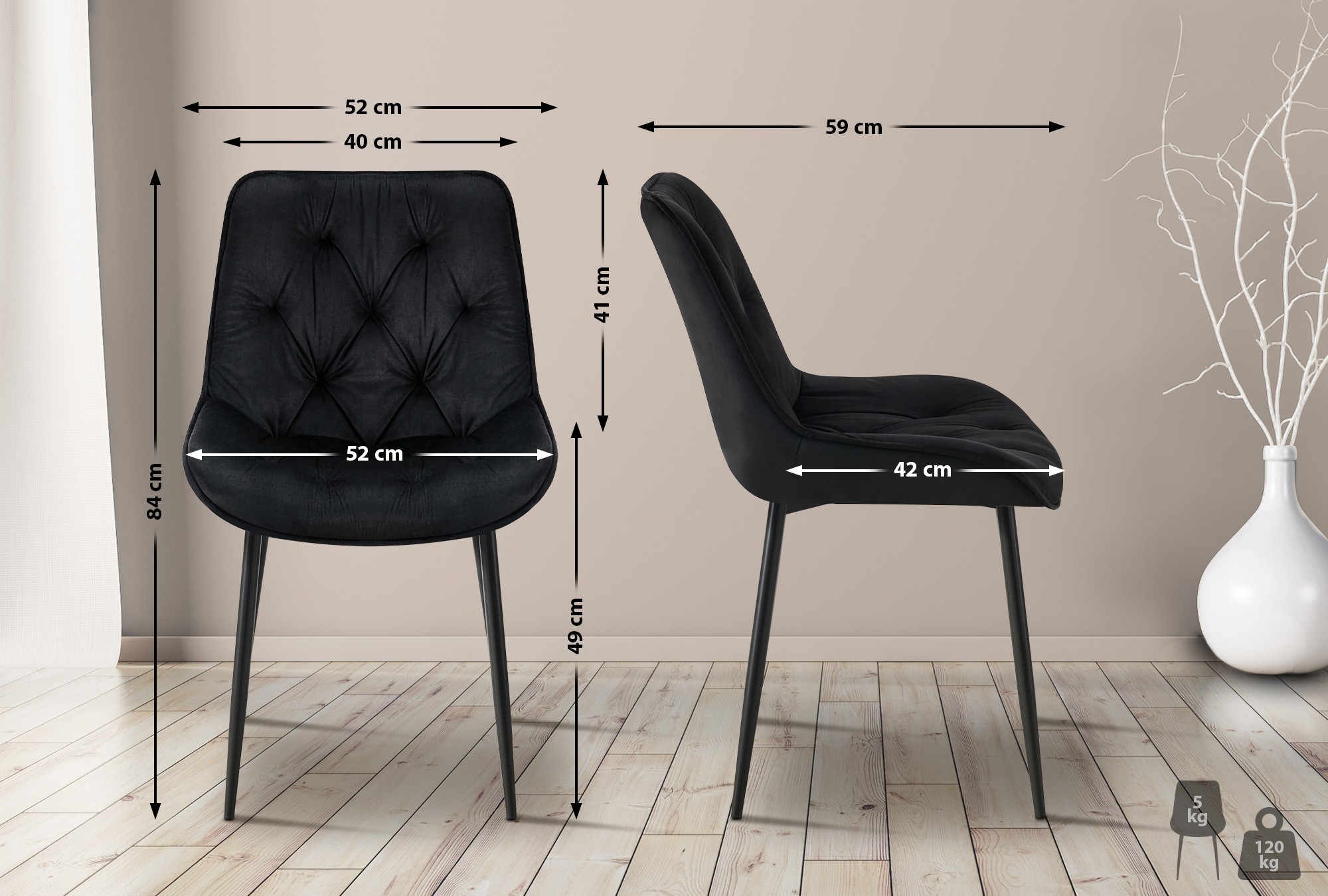 Set van 2 eetkamerstoelen Wallace fluweel