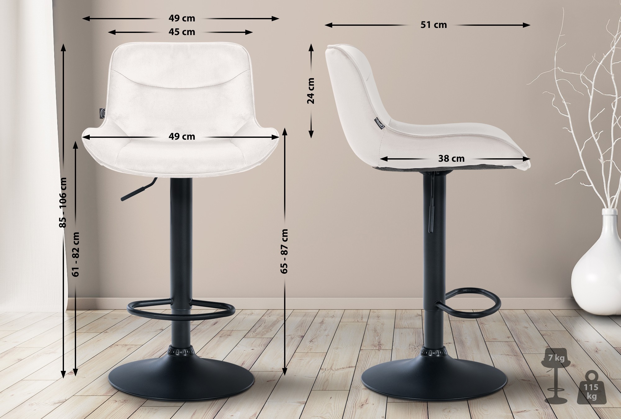 Set van 2 barkrukken Vonore fluweel