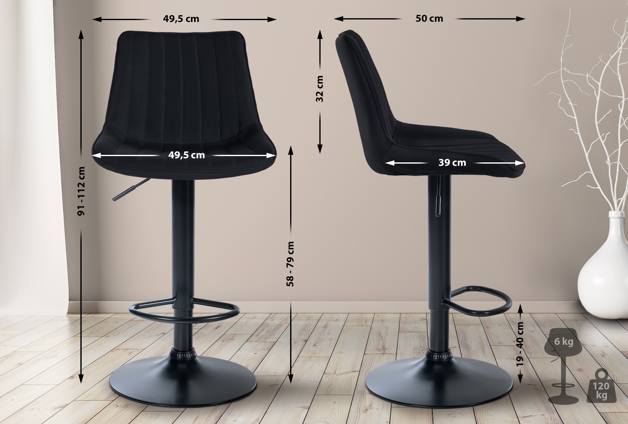 Set van 2 barkrukken Toni stof