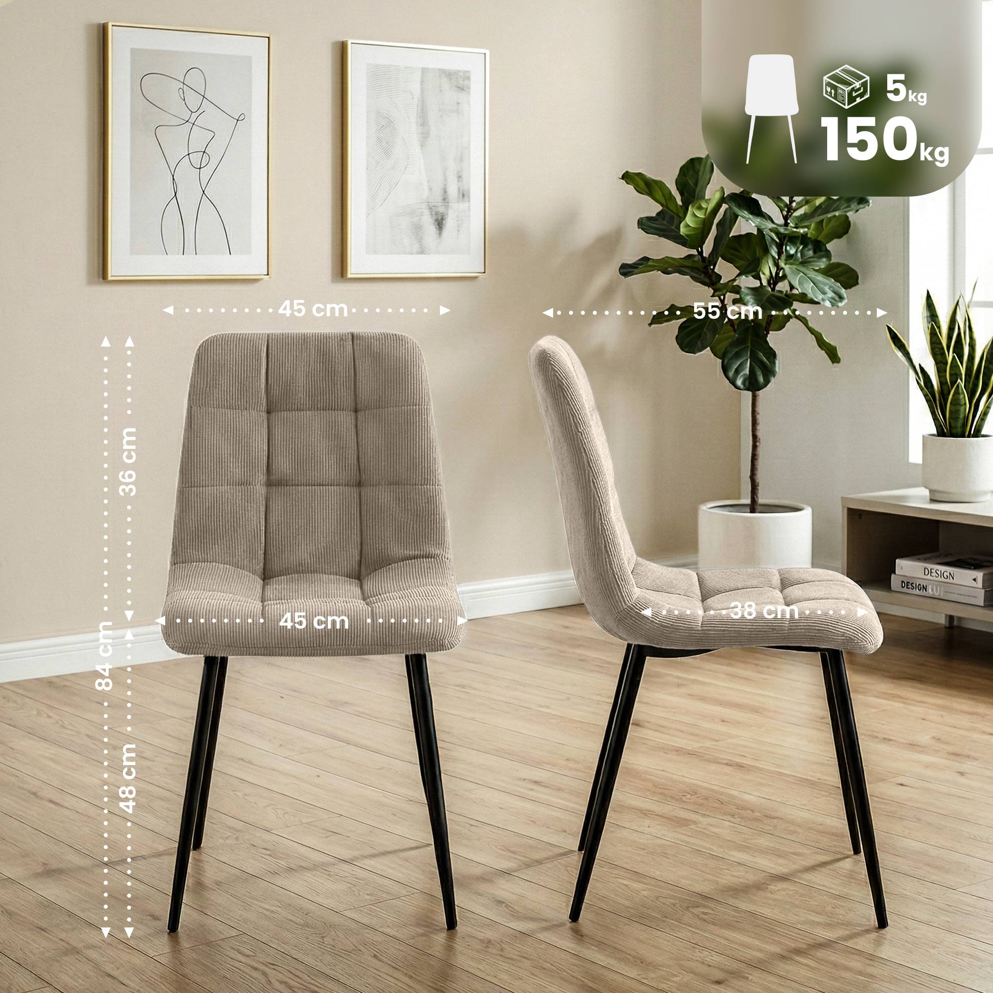 Set van 2 eetkamerstoelen Antibes ribstof