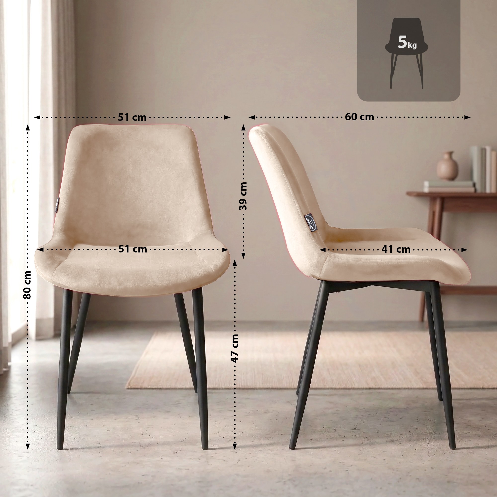 Set van 2 eetkamerstoelen Victoria fluweel