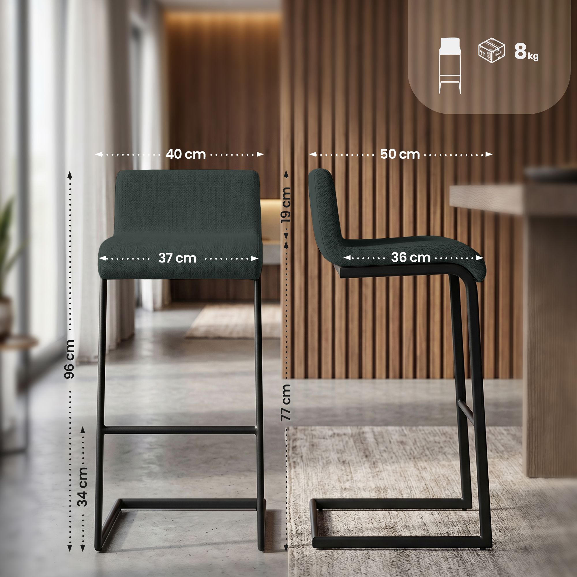 2-delige set barstoelen Newport zwart metalen frame