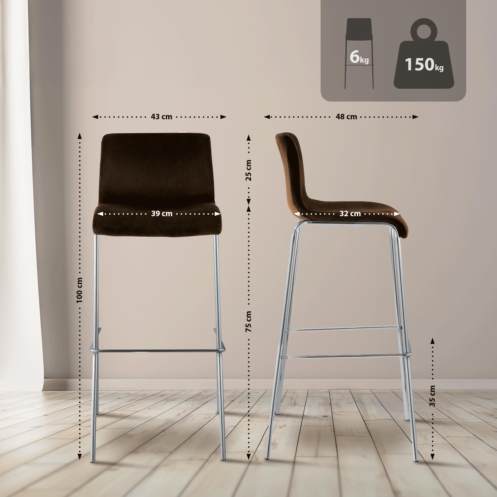 Barkruk Hover Fluweel Vierpoots frame Chroom