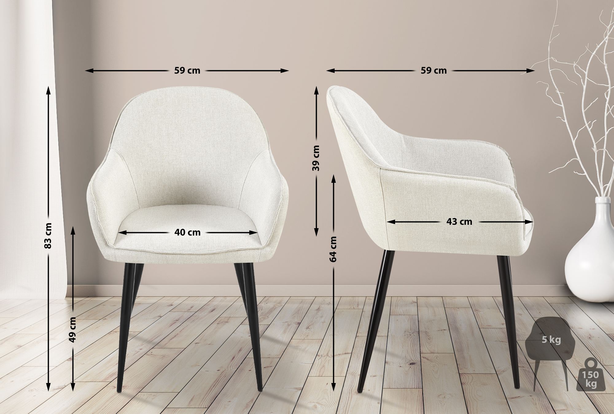 Set van 2 Eetkamerstoelen Boise Stof