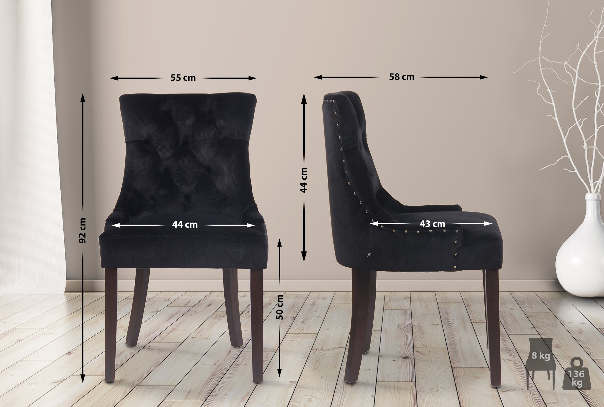 Set van 4 eetkamerstoelen Aberdeen Fluweel