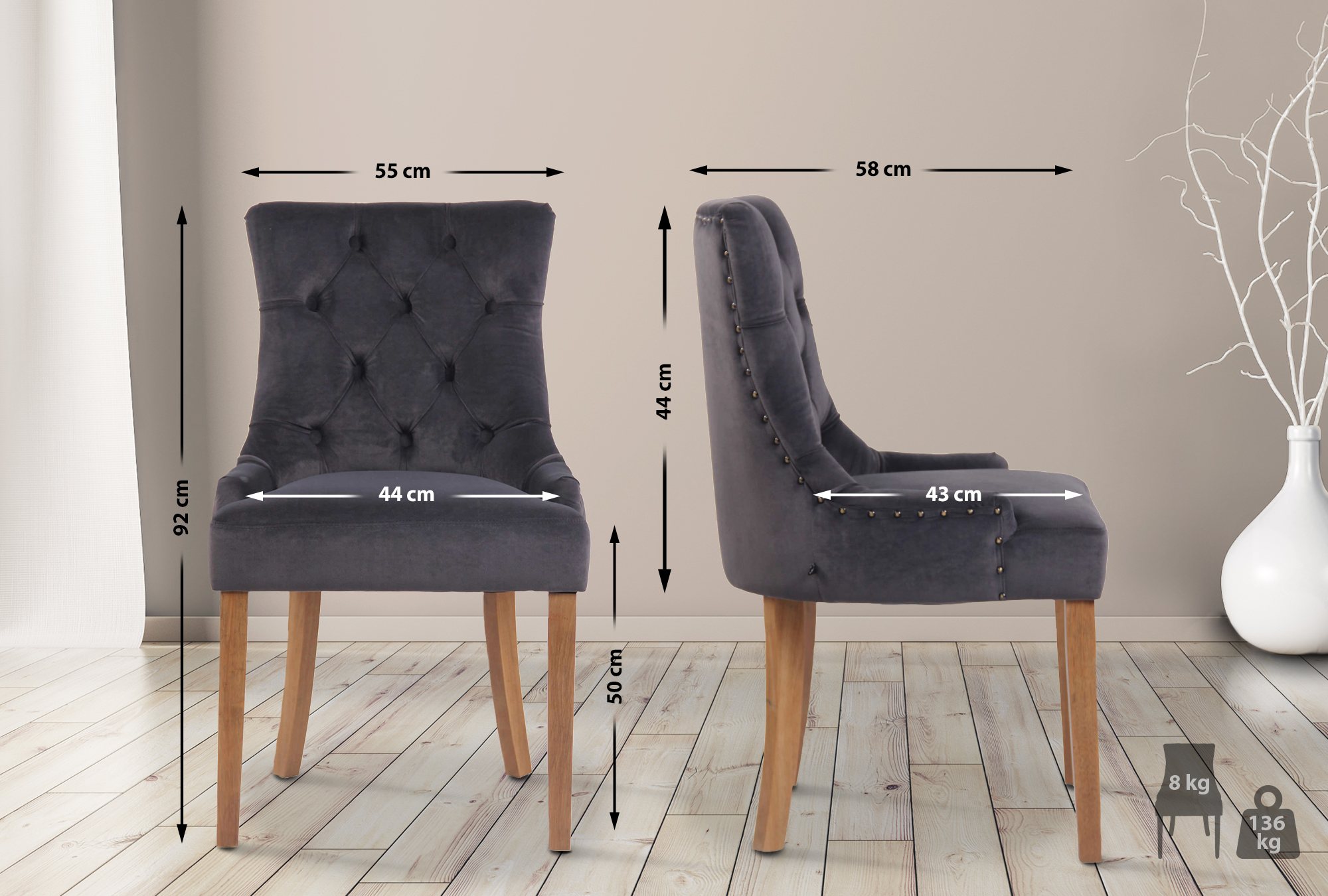 Set van 4 eetkamerstoelen Aberdeen Fluweel