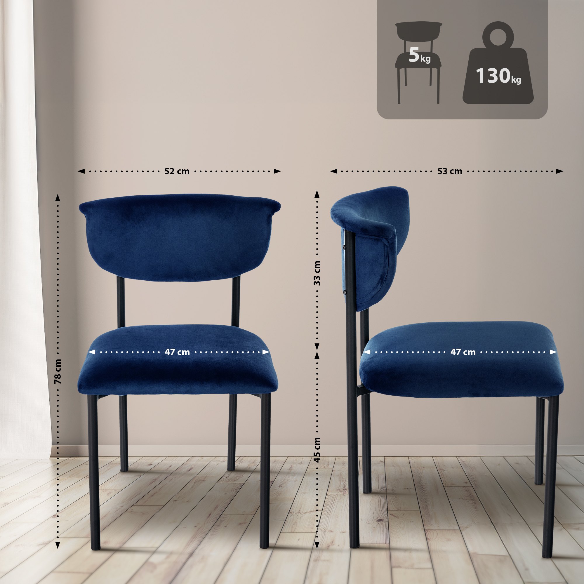 Set van 2 eetkamerstoelen Gambell fluweel