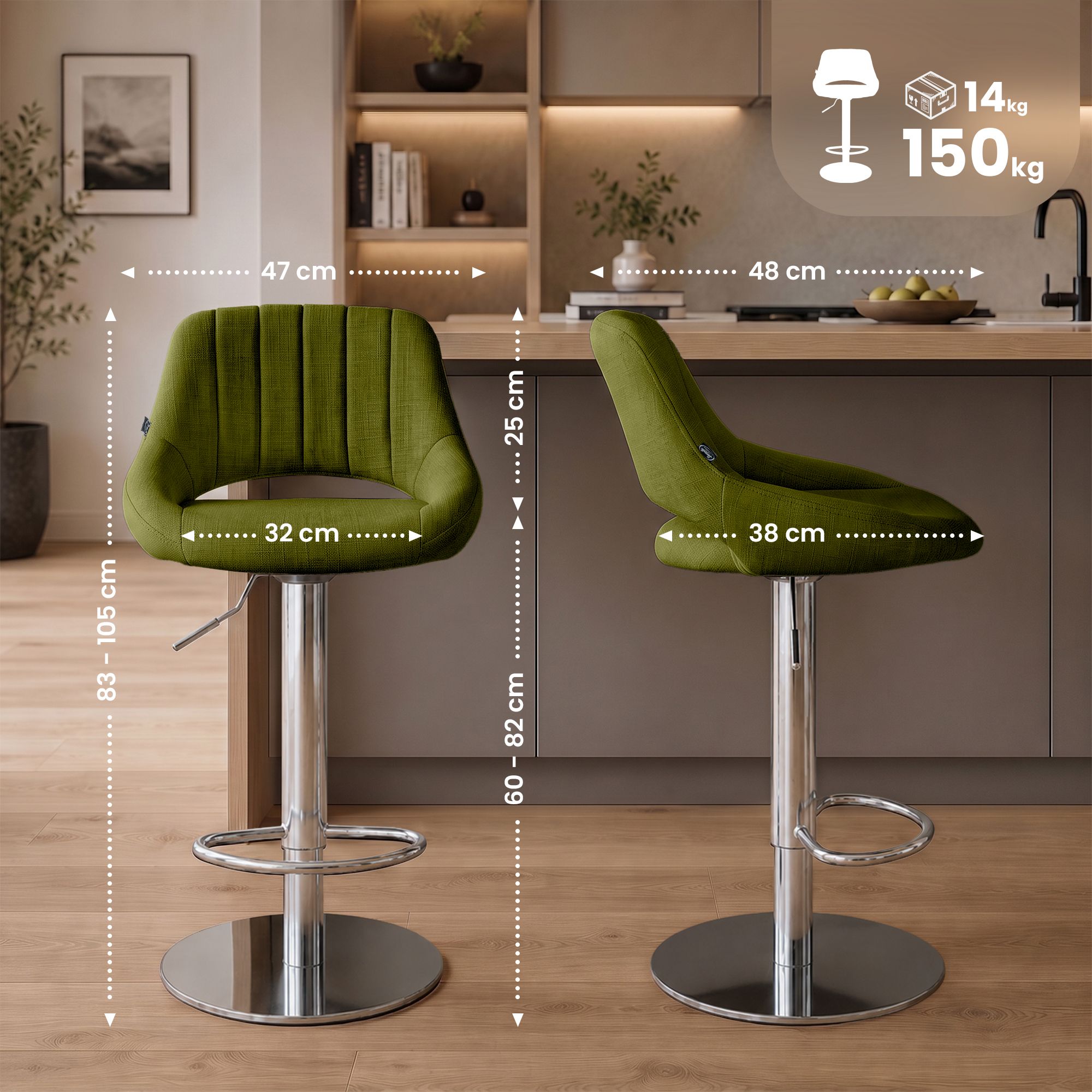 Set van 2 barkrukken Milet chroom met extra zware voet