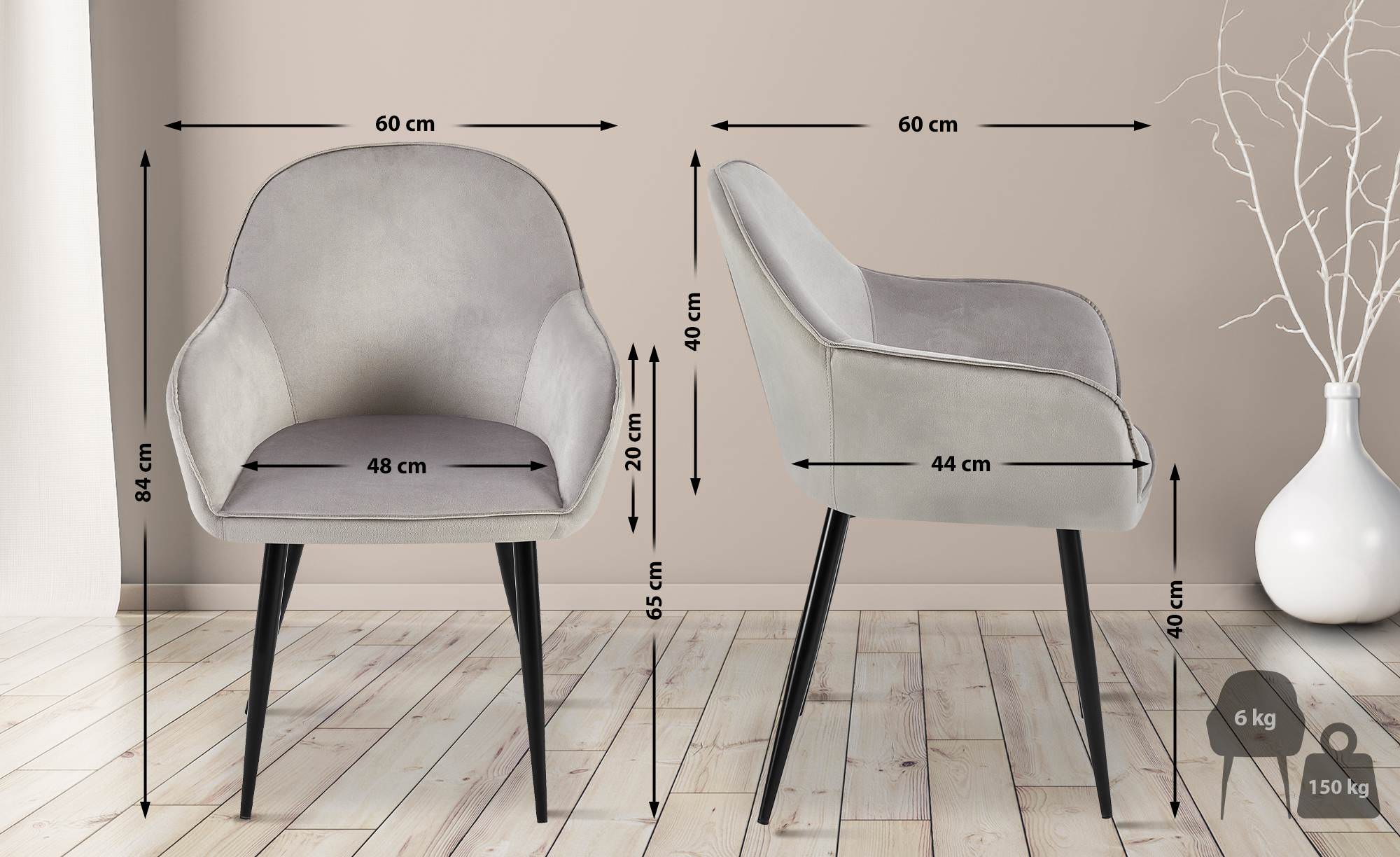 Set van 2 eetkamerstoelen Boise fluweel