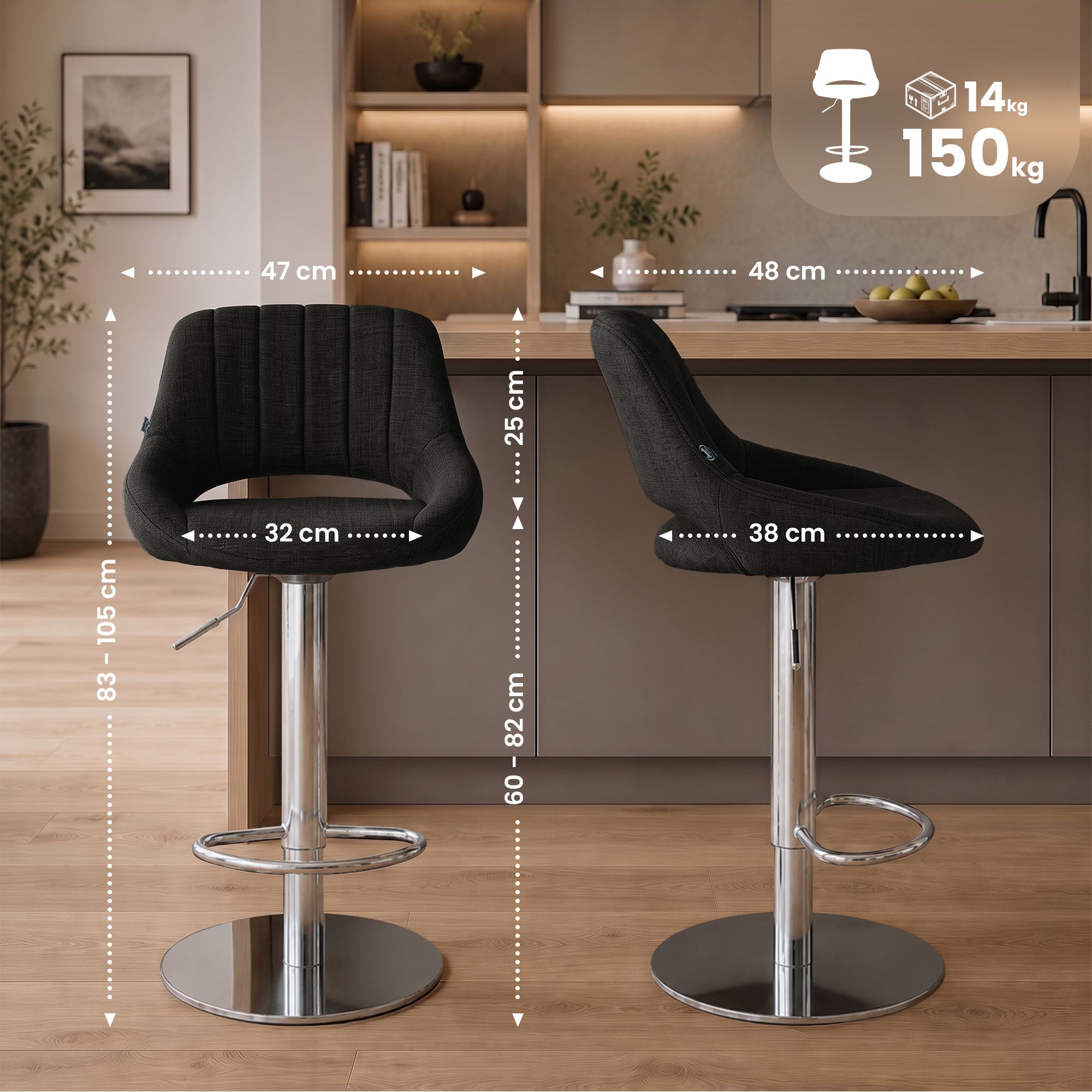 Set van 2 barkrukken Milet chroom met extra zware voet