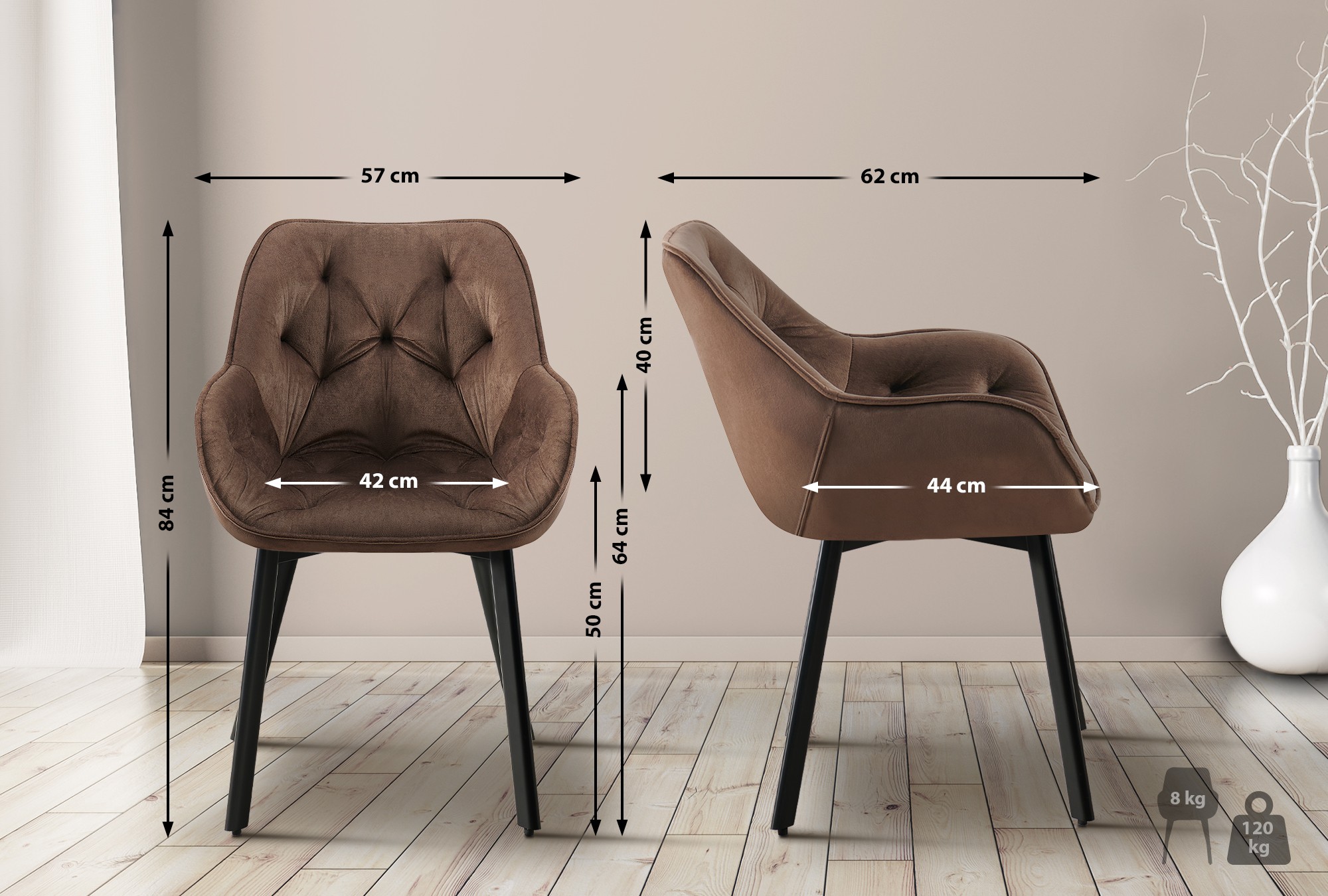 Set van 2 eetkamerstoelen Antigo Fluweel