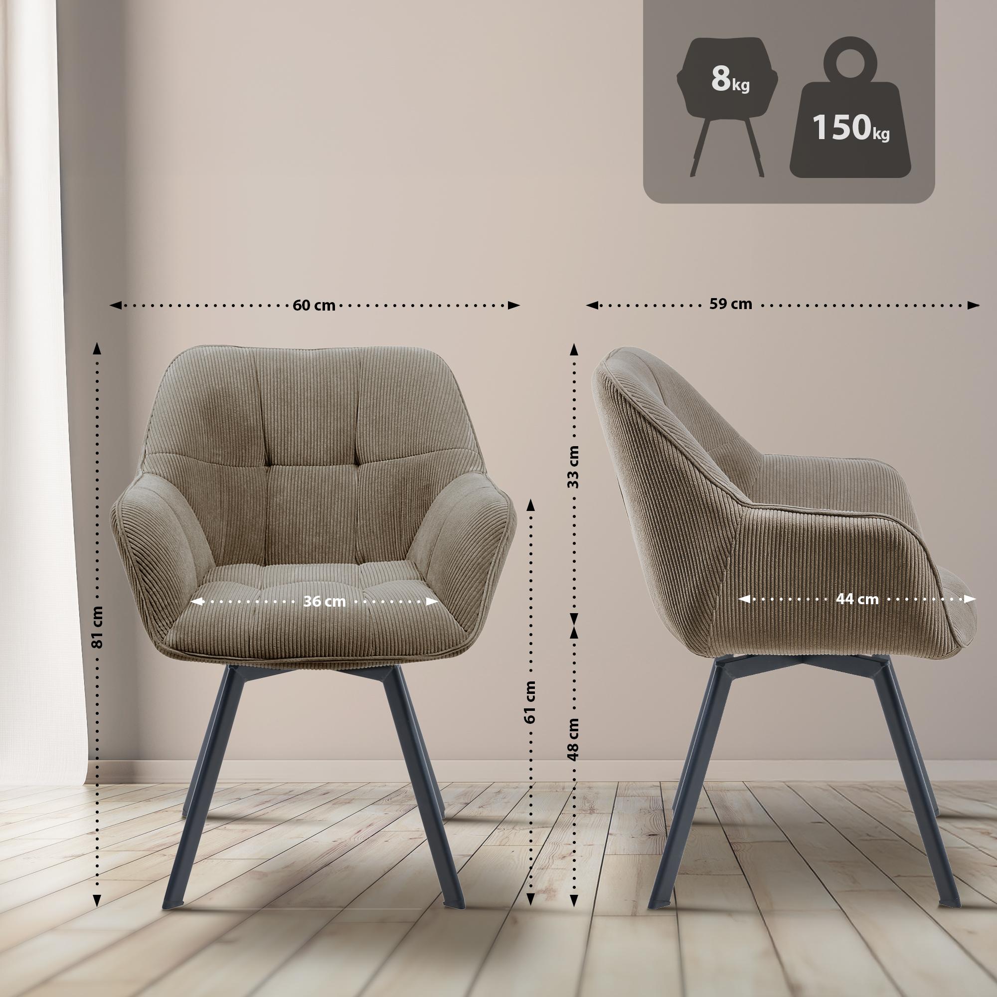 Set van 2 eetkamerstoelen Jordi Cord