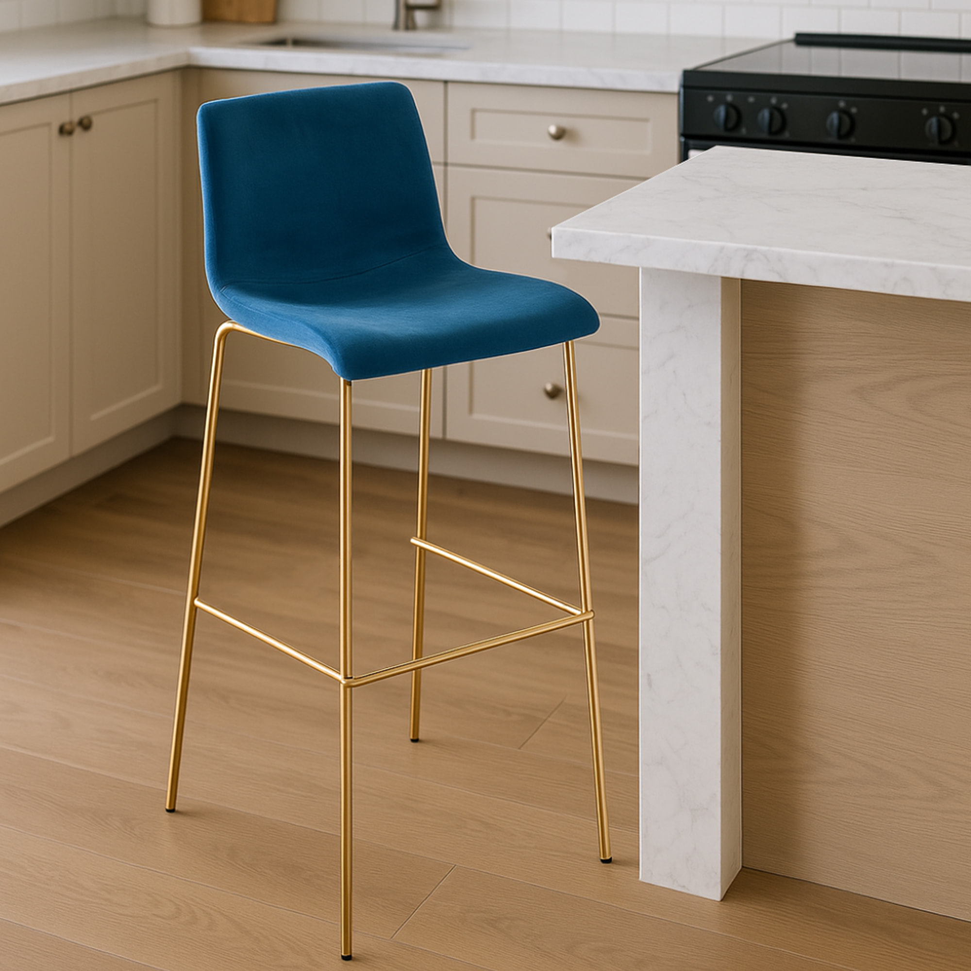 Barkruk Hoover onderstel goud fluweel