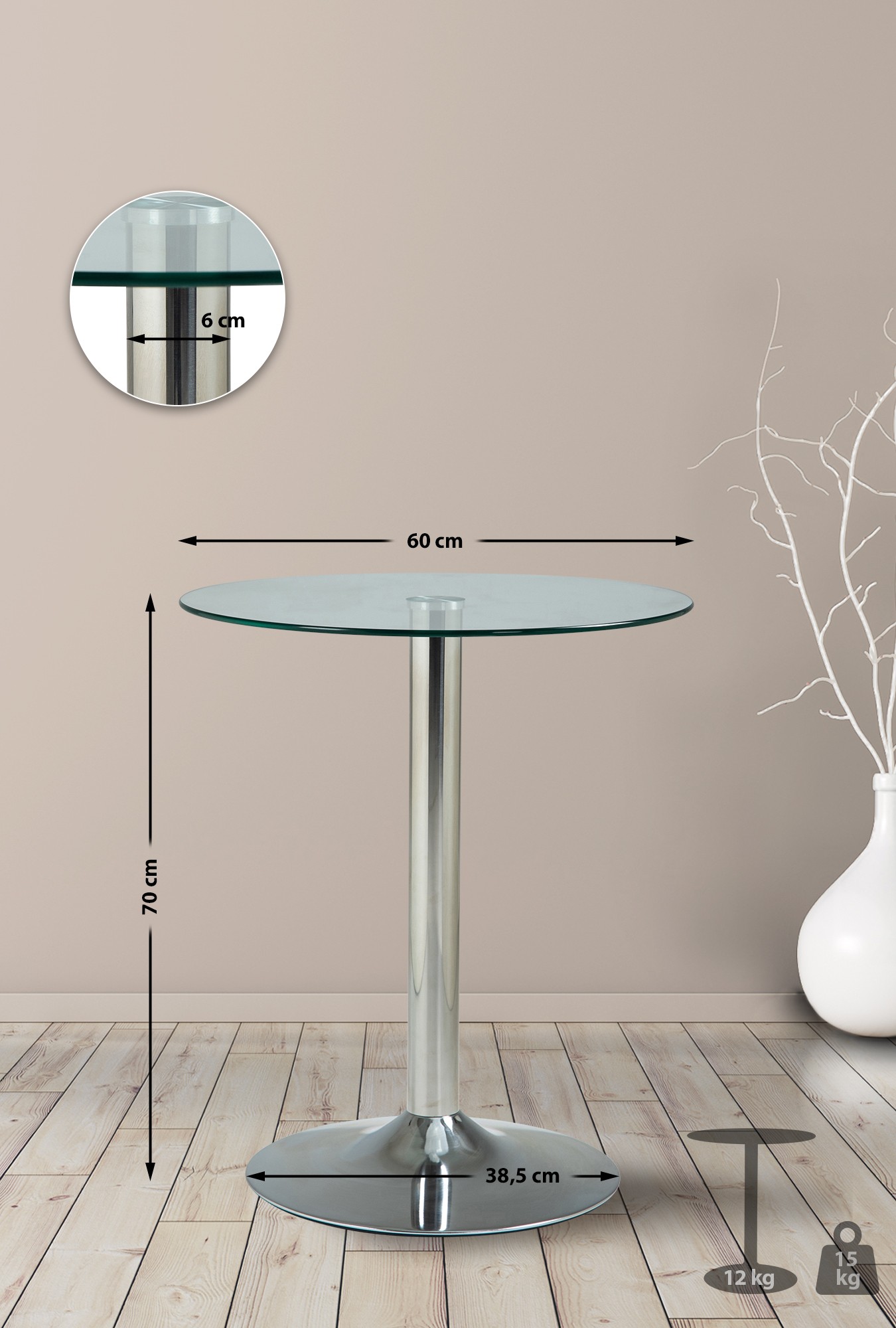 Glazen tafel 70 cm
