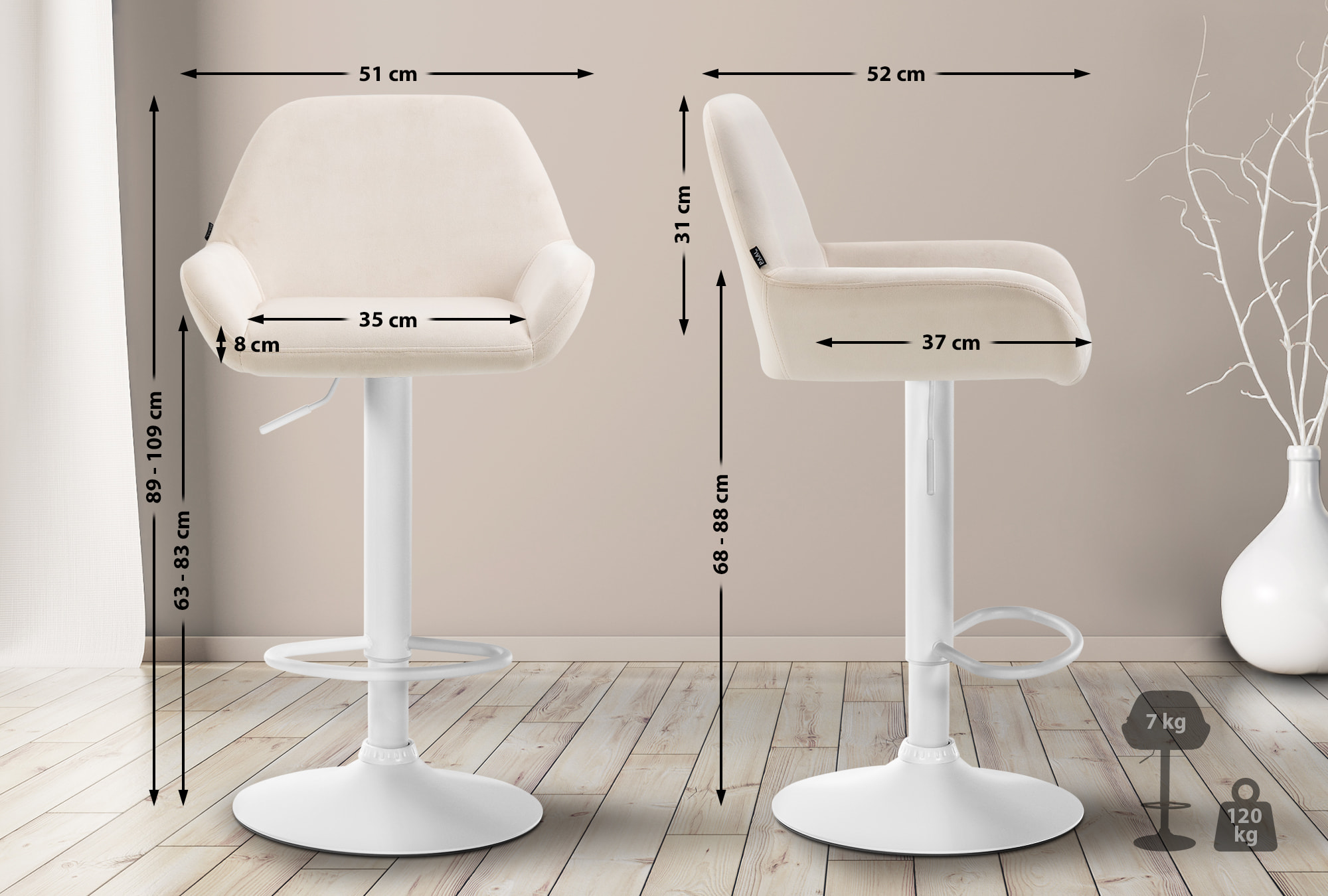 Set van 2 barkrukken Braga fluweel