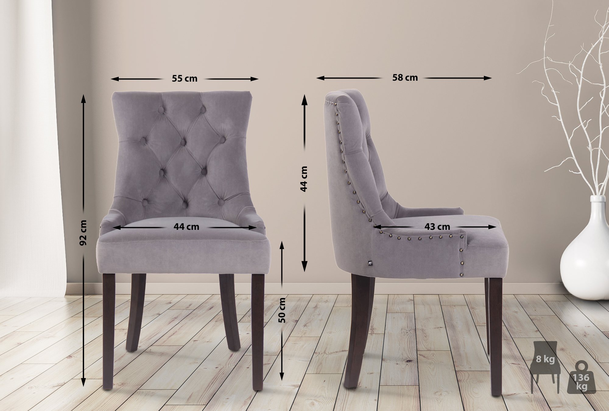 Set van 4 eetkamerstoelen Aberdeen Fluweel