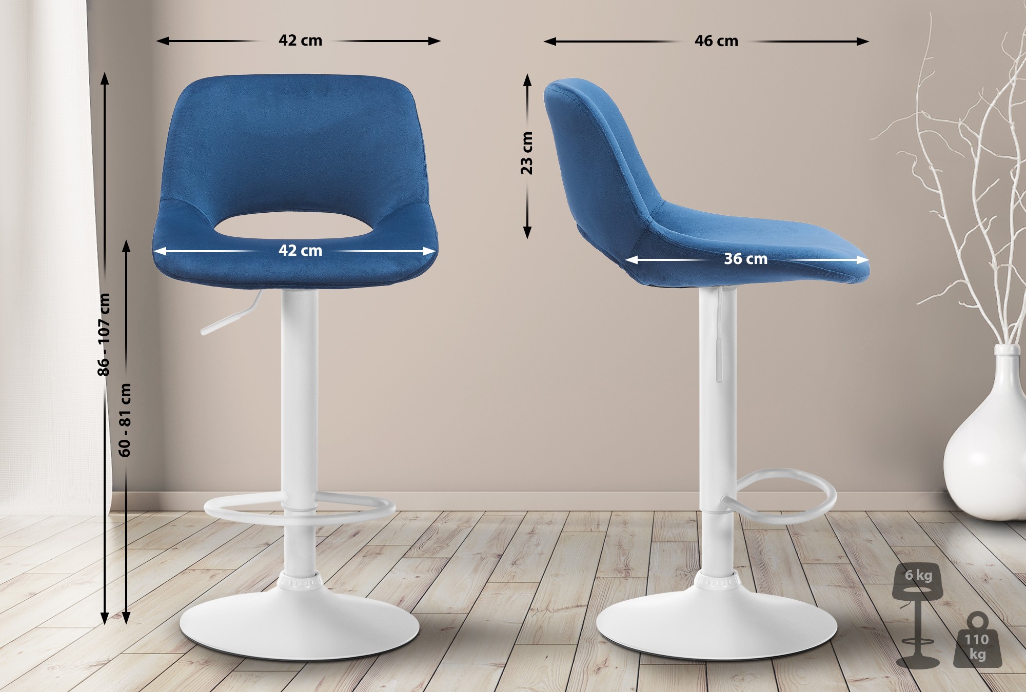 Set van 2 barkrukken Camden fluweel