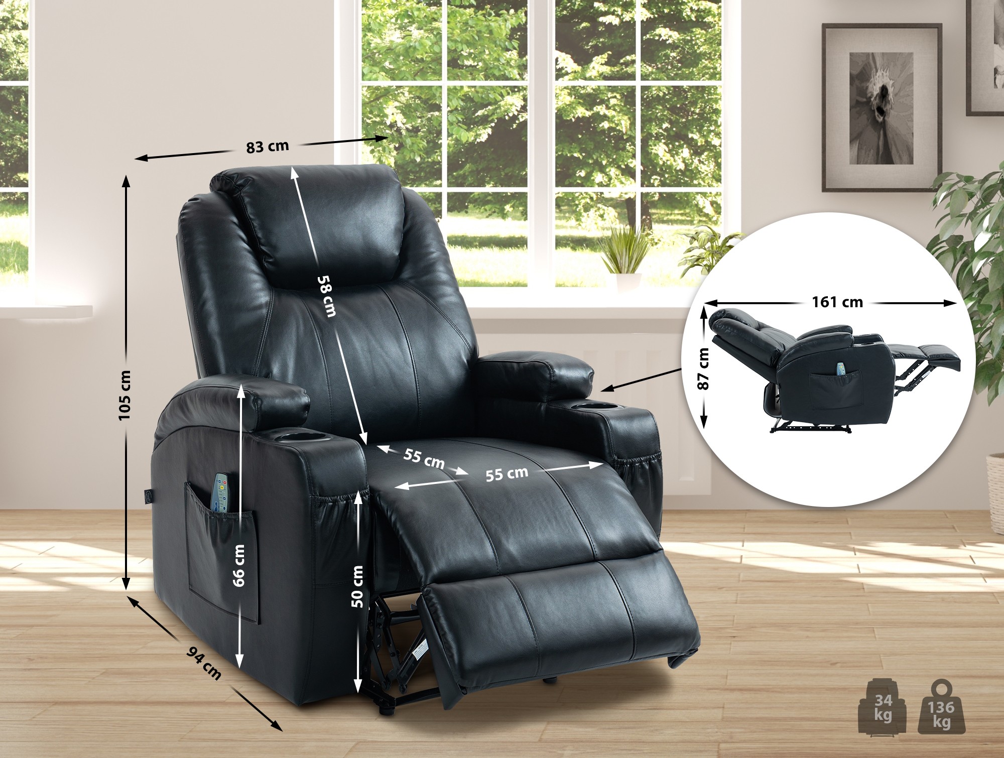 Relaxfauteuil Galena met massagefunctie