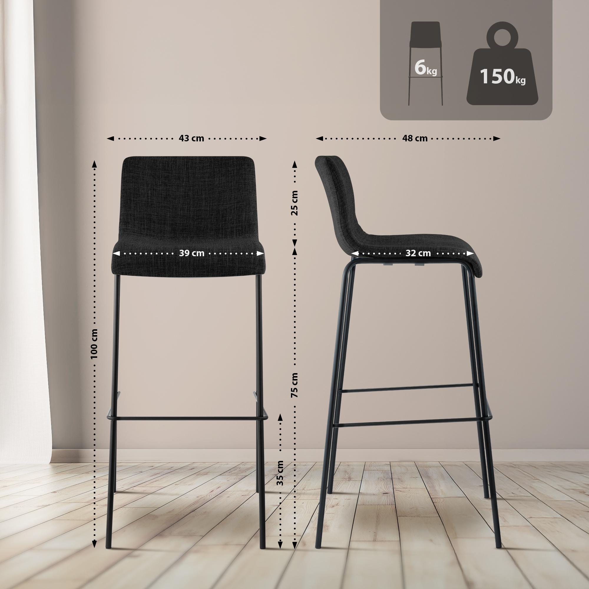 Set van 2 barstoelen Hover, stof, 4-poots onderstel