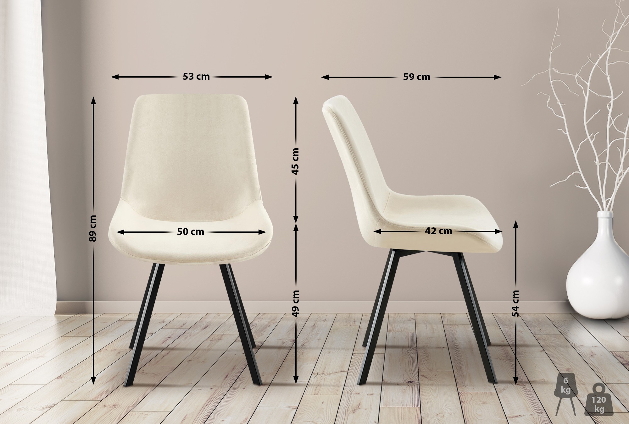 Set van 2 eetkamerstoelen Lewes fluweel