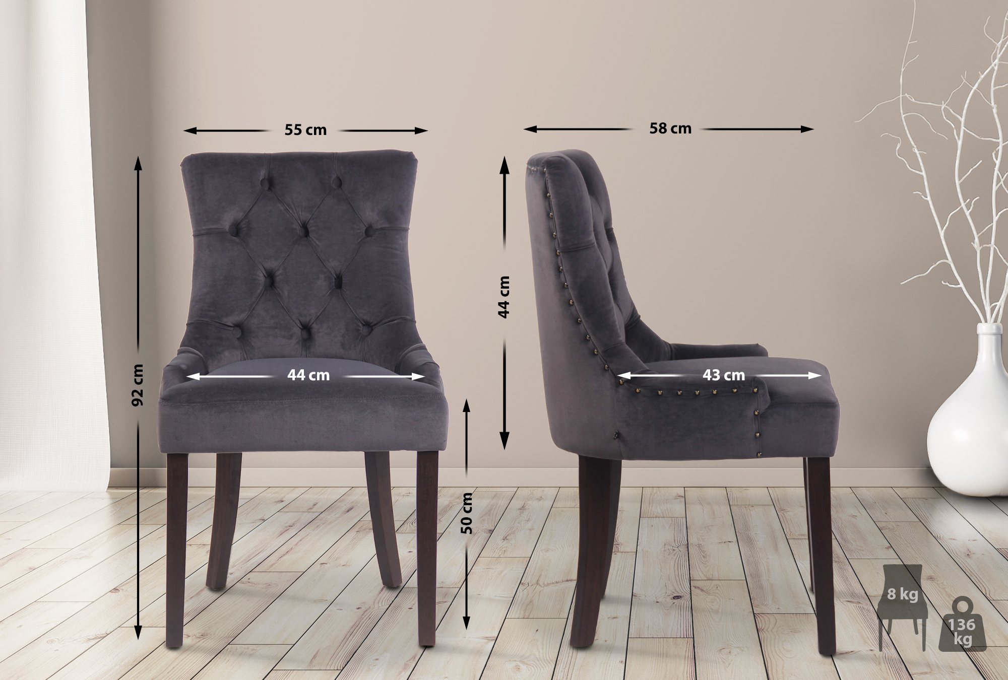 Set van 4 eetkamerstoelen Aberdeen Fluweel
