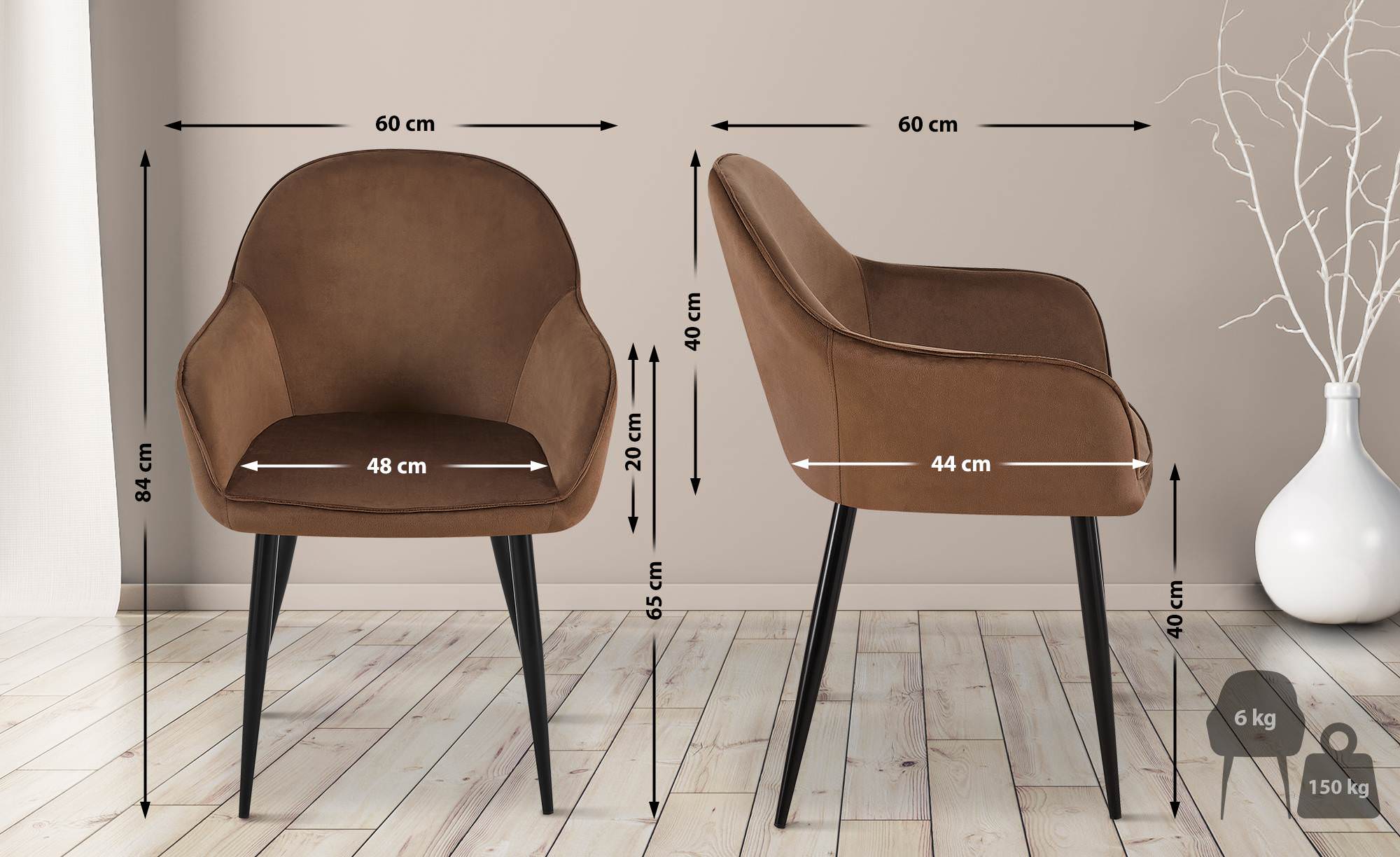 Set van 2 eetkamerstoelen Boise fluweel