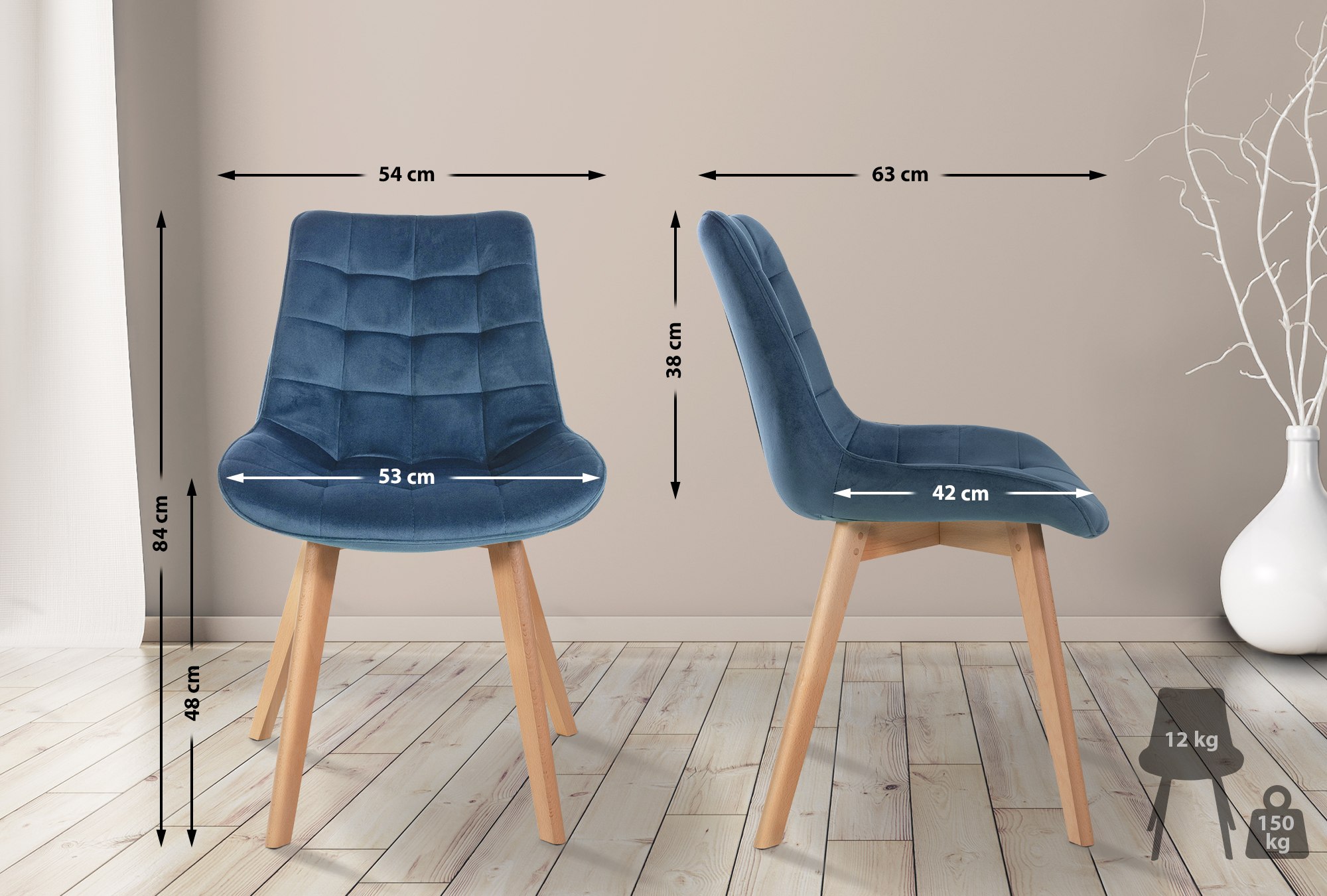 Set van 2 eetkamerstoelen Brook fluweel