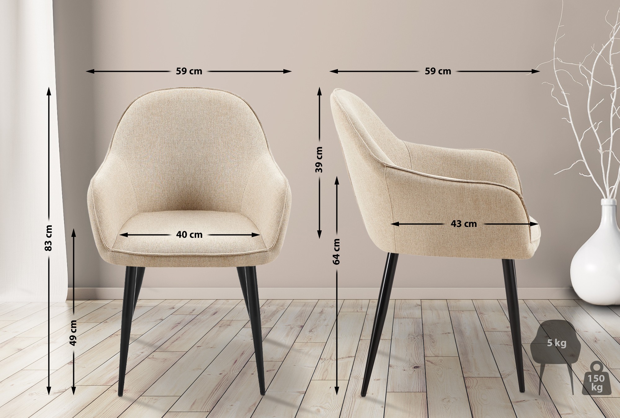 Set van 2 Eetkamerstoelen Boise Stof