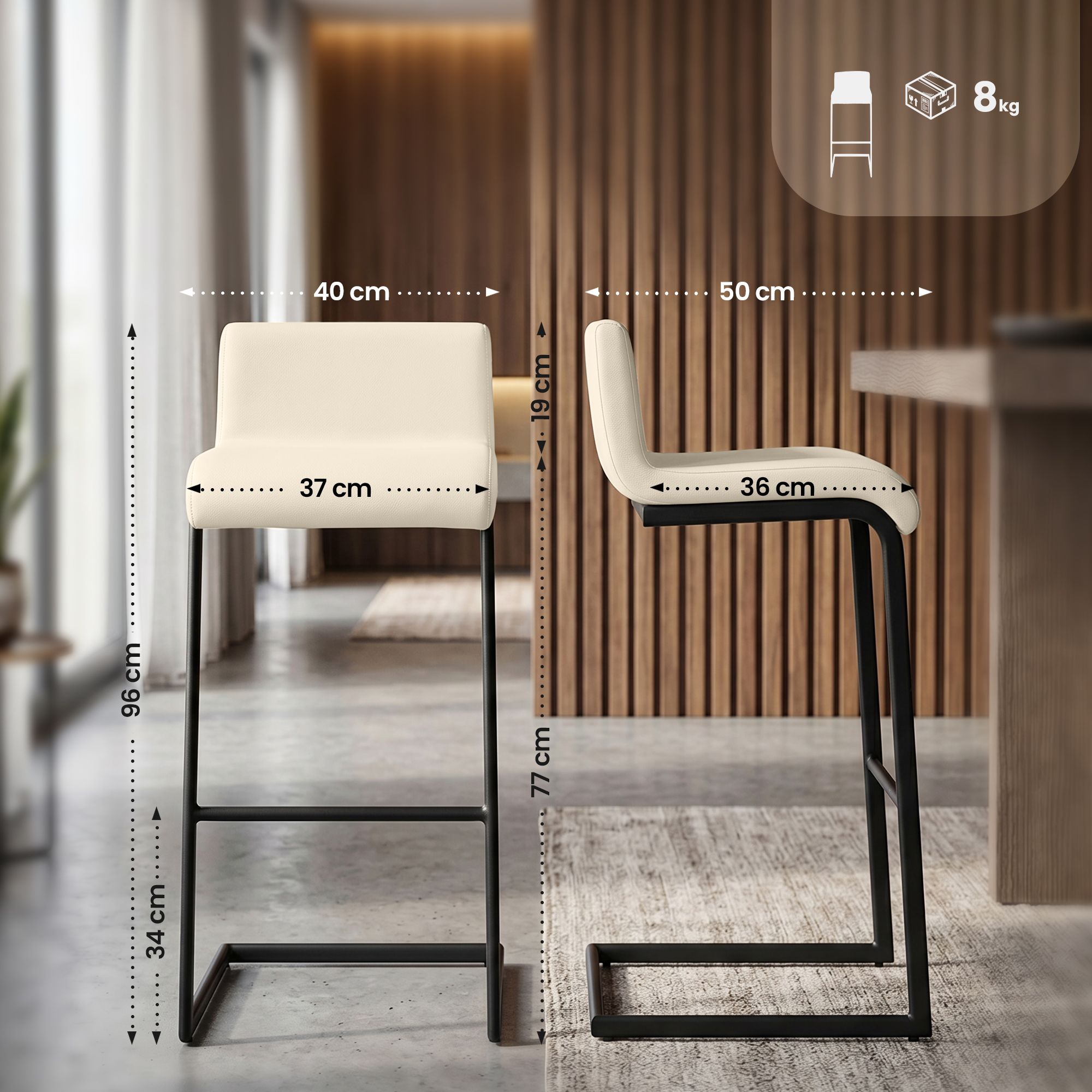2-delige set barstoelen Newport zwart metalen frame