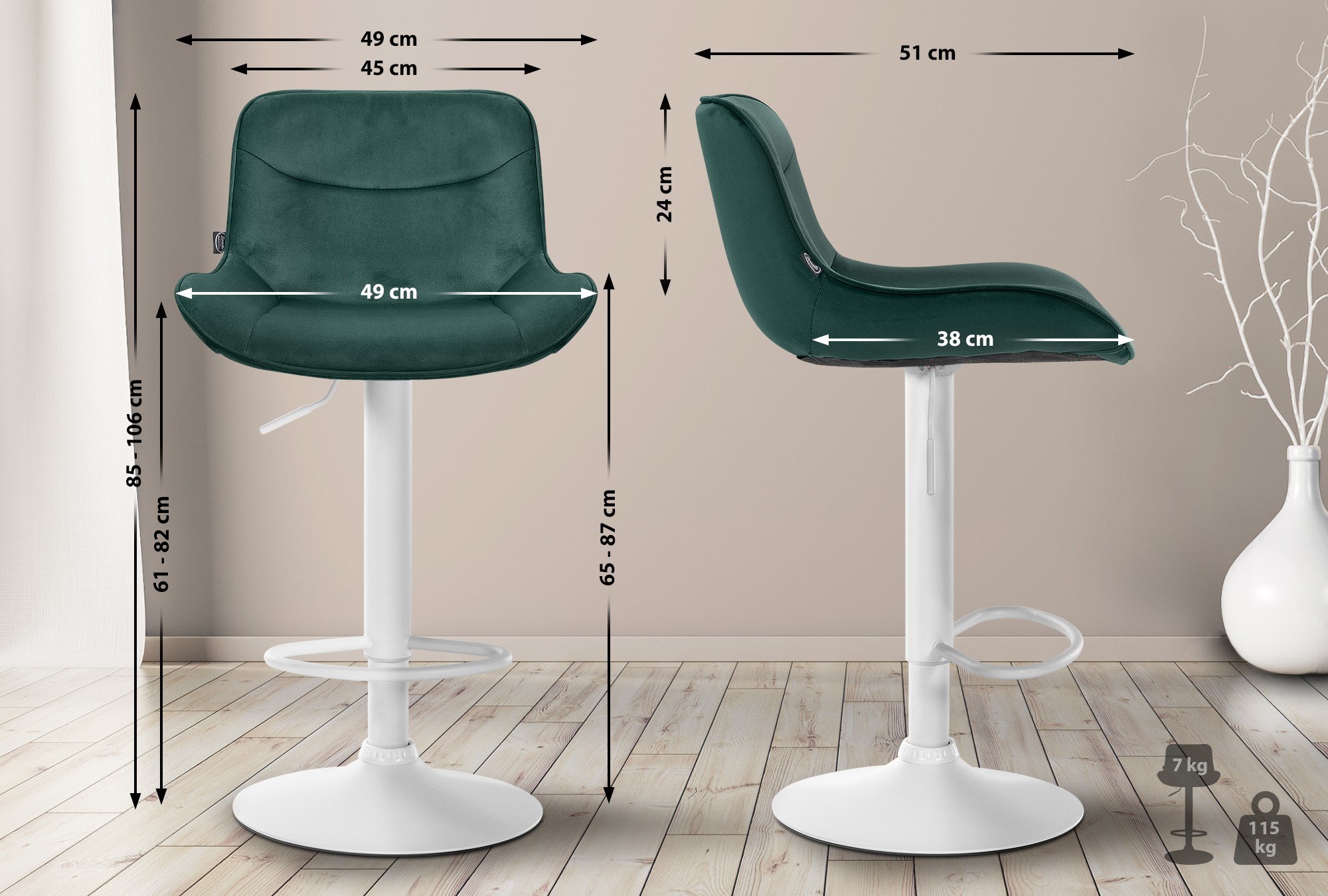 Set van 2 barkrukken Vonore fluweel