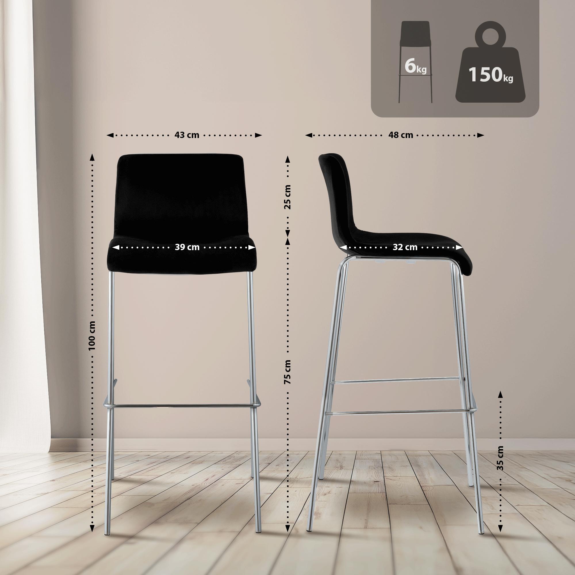 Barkruk Hover Fluweel Vierpoots frame Chroom