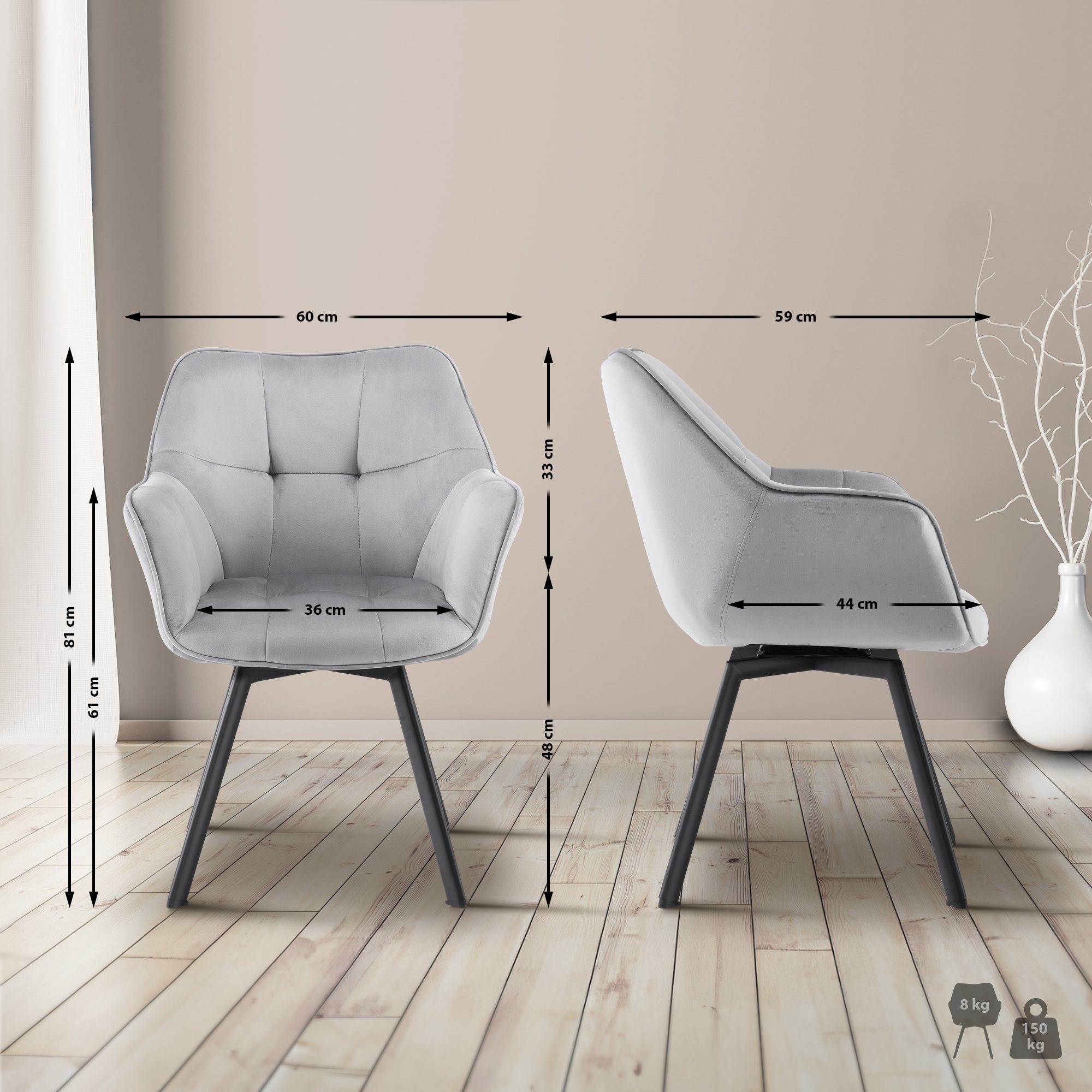 Set van 2 eetkamerstoelen Jordi fluweel