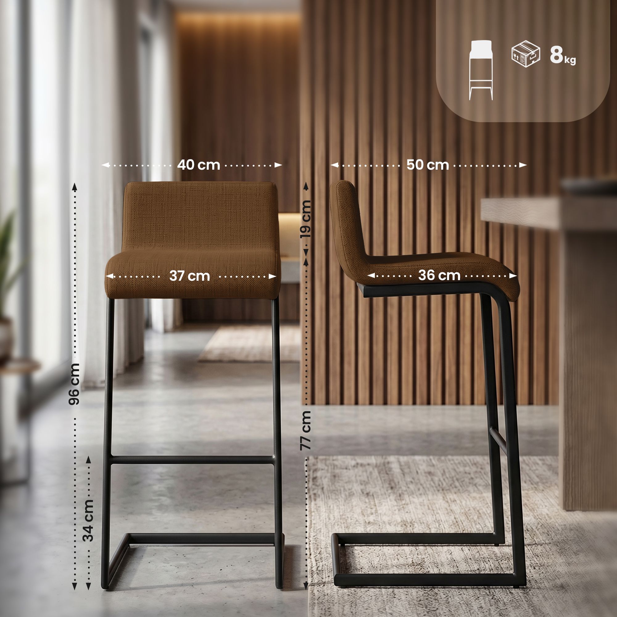 2-delige set barstoelen Newport zwart metalen frame