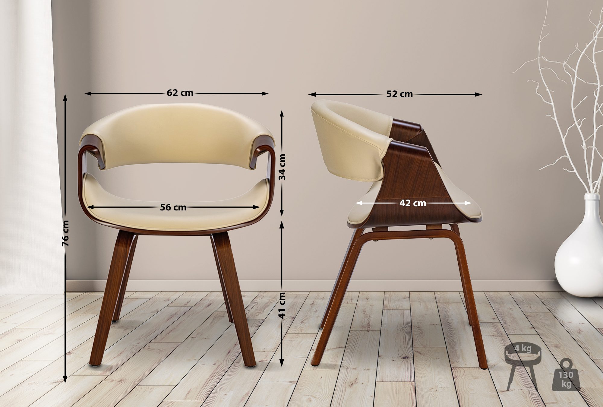 Set van 2 eetkamerstoelen Foley