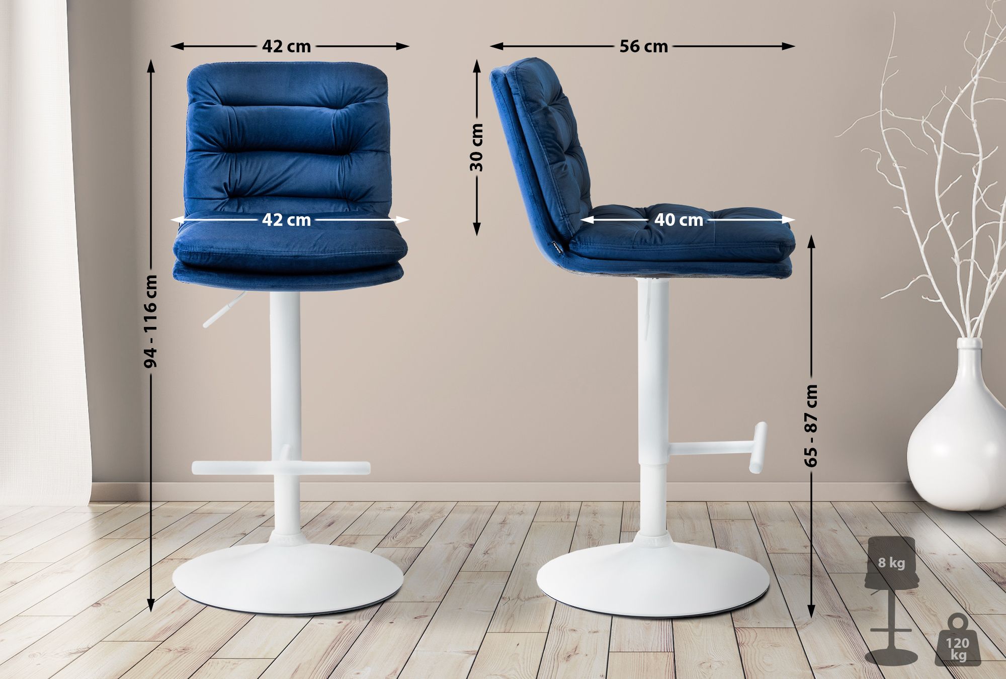 Set van 2 barkrukken Damar fluweel