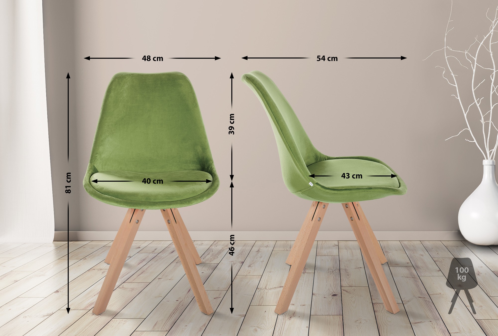 Set van 4 eetkamerstoelen Sofia fluweel