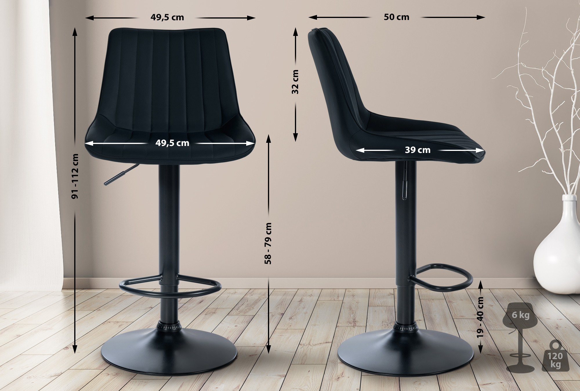 Set van 2 barkrukken Toni kunstleer
