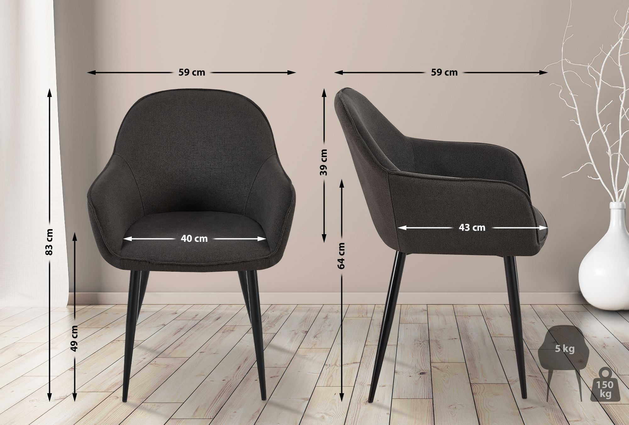 Set van 2 Eetkamerstoelen Boise Stof