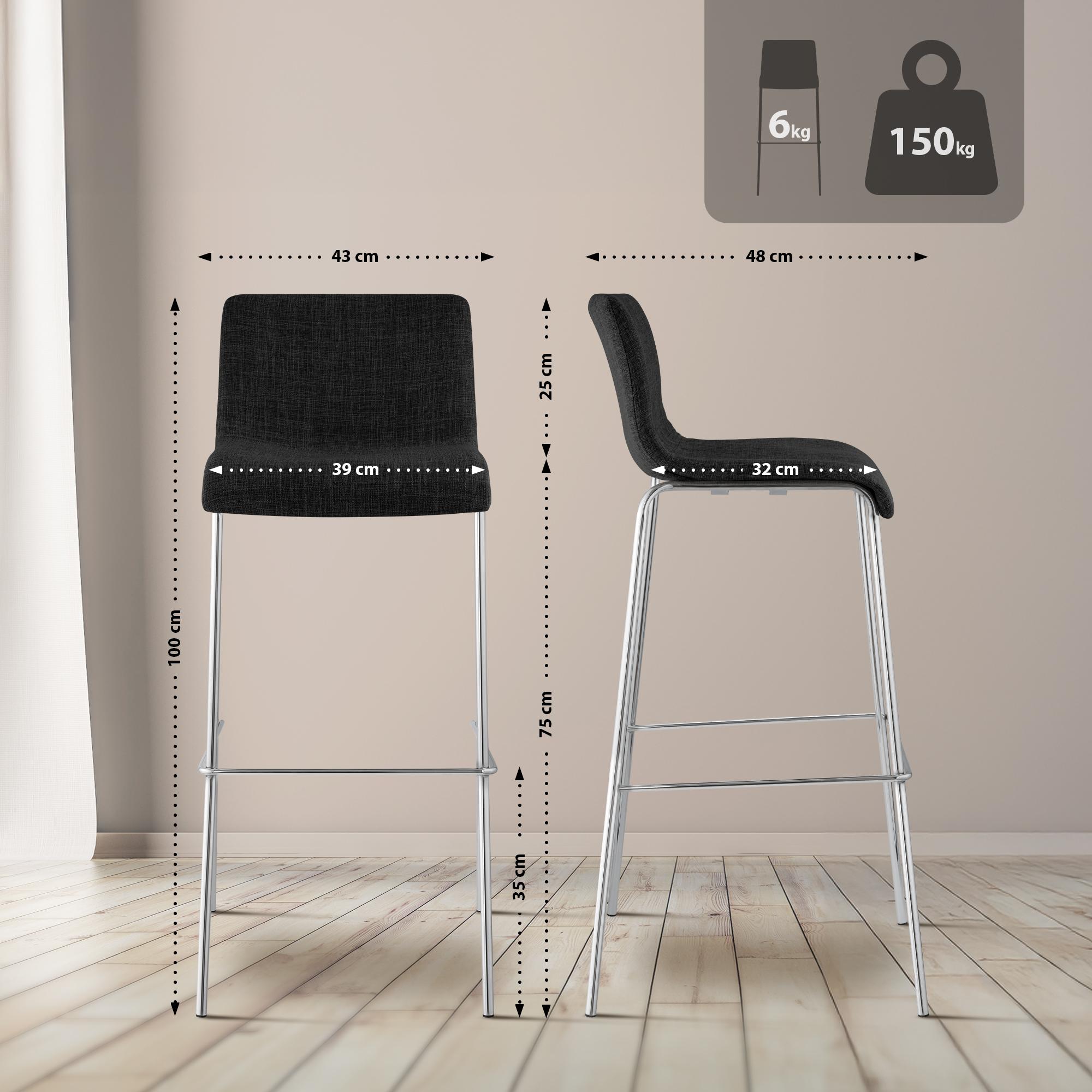 Set van 2 barstoelen Hover, stof, 4-poots onderstel