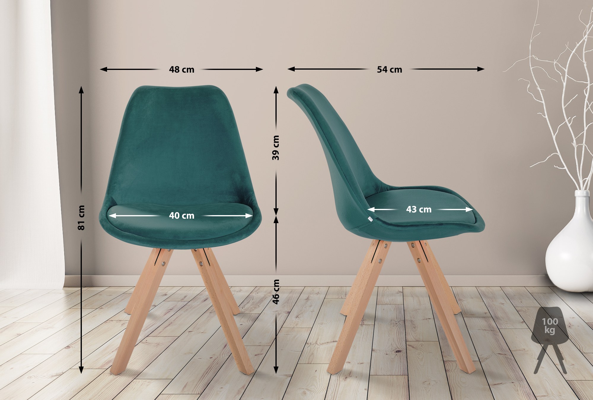 Set van 4 eetkamerstoelen Sofia fluweel