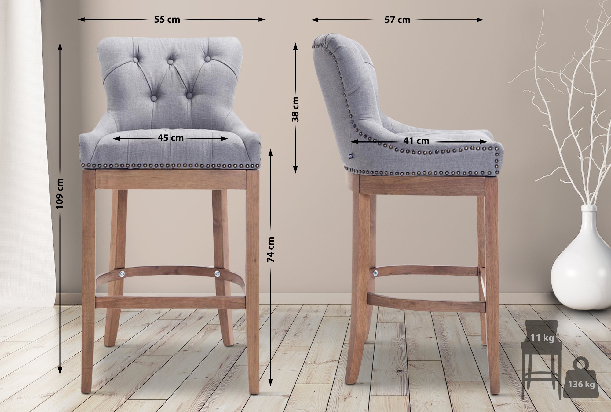 Barkruk Lakewood Stof antiek light