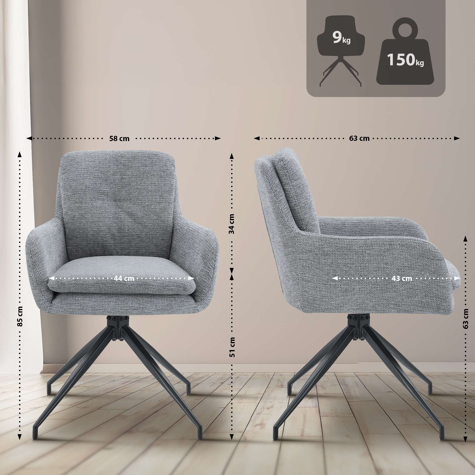 Set van 2 eetkamerstoelen Pickett stof